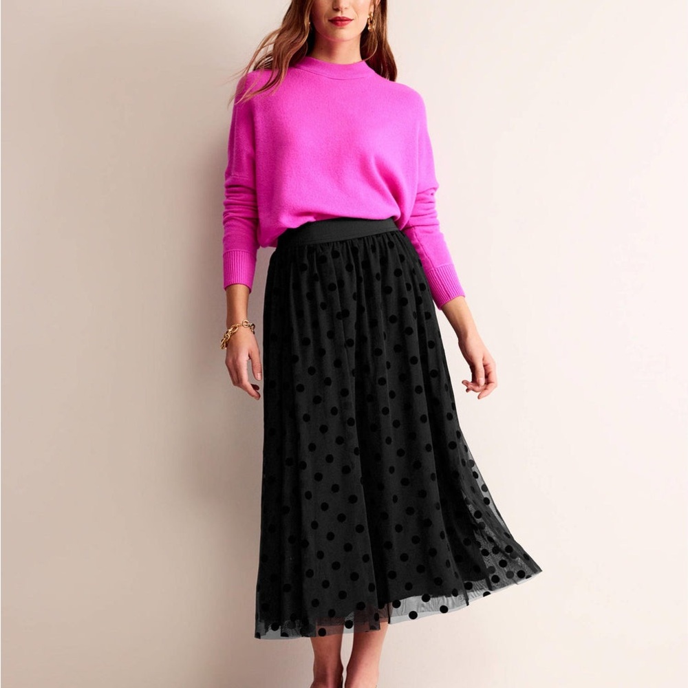 Boden Tulle Black Polka Dot Midi Skirt